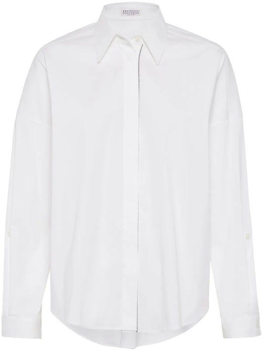 Bead-Embellished Cotton-Blend Shirt