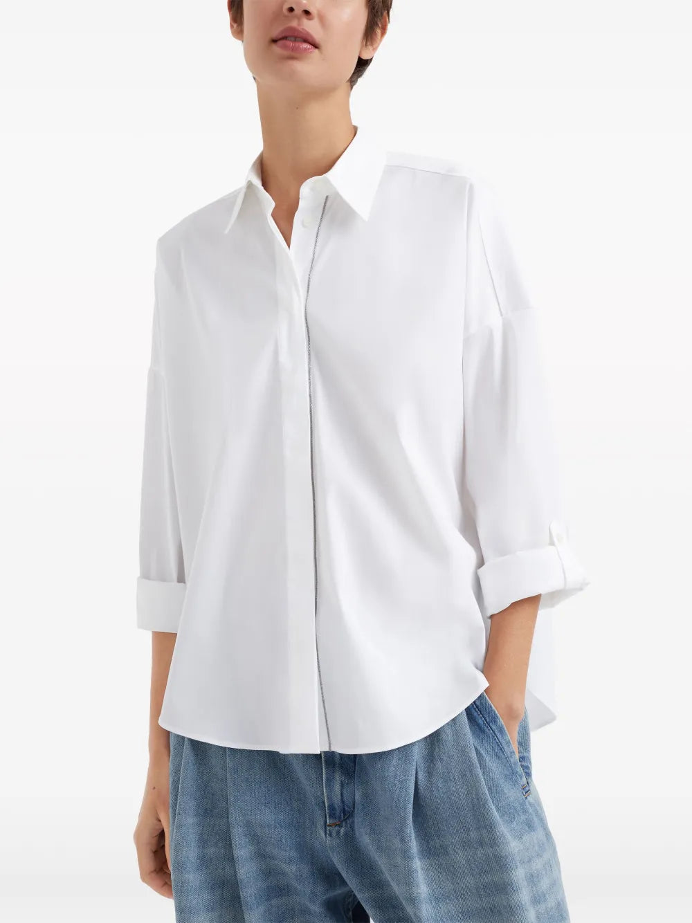 Bead-Embellished Cotton-Blend Shirt