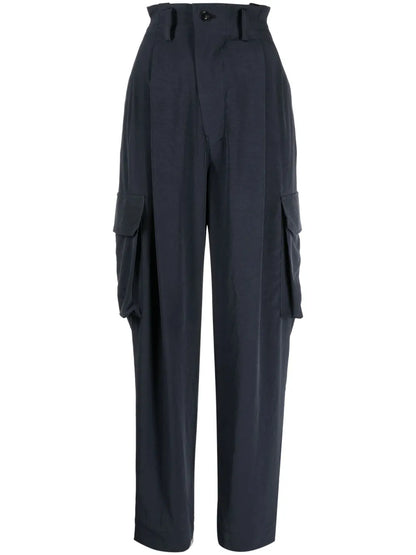 Pleated High-Waisted Cargo Trousers