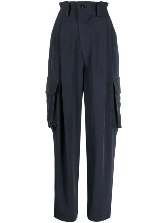 Pleated High-Waisted Cargo Trousers