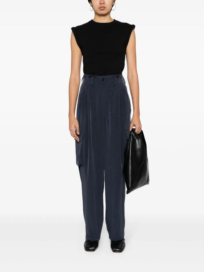 Pleated High-Waisted Cargo Trousers