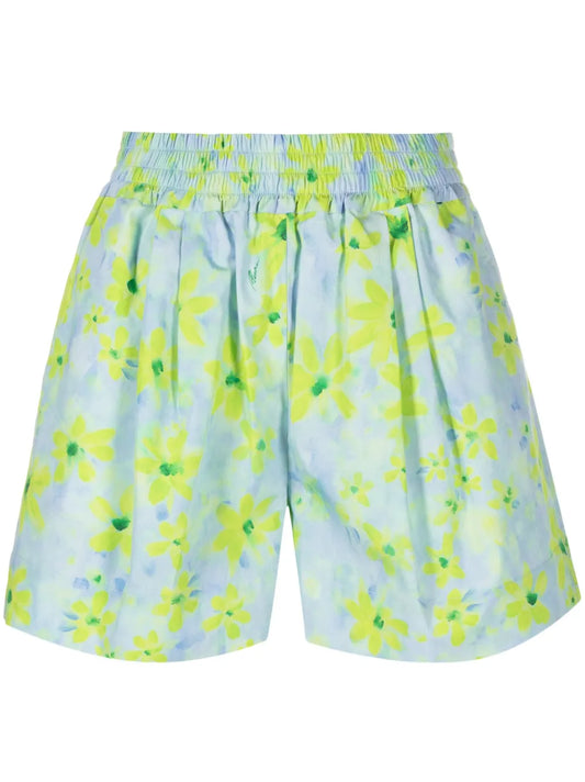 Watercolour Floral-Pattern Cotton Shorts