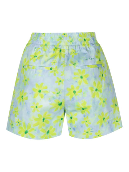 Watercolour Floral-Pattern Cotton Shorts