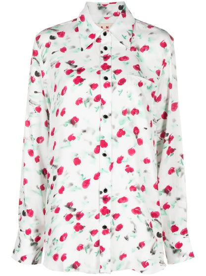 Logo-Buttons Floral-Print Shirt