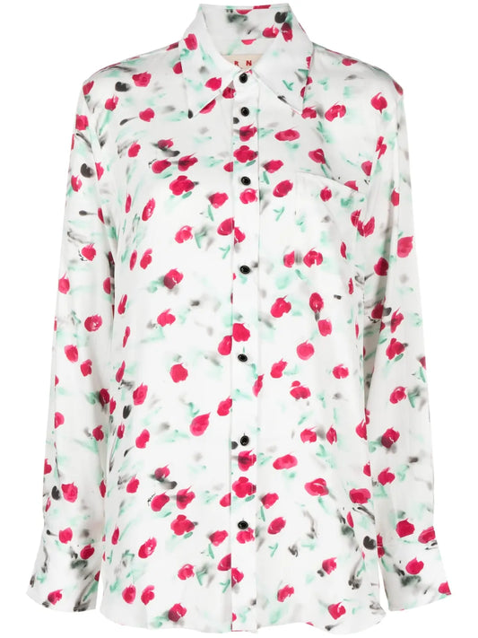 Logo-Buttons Floral-Print Shirt