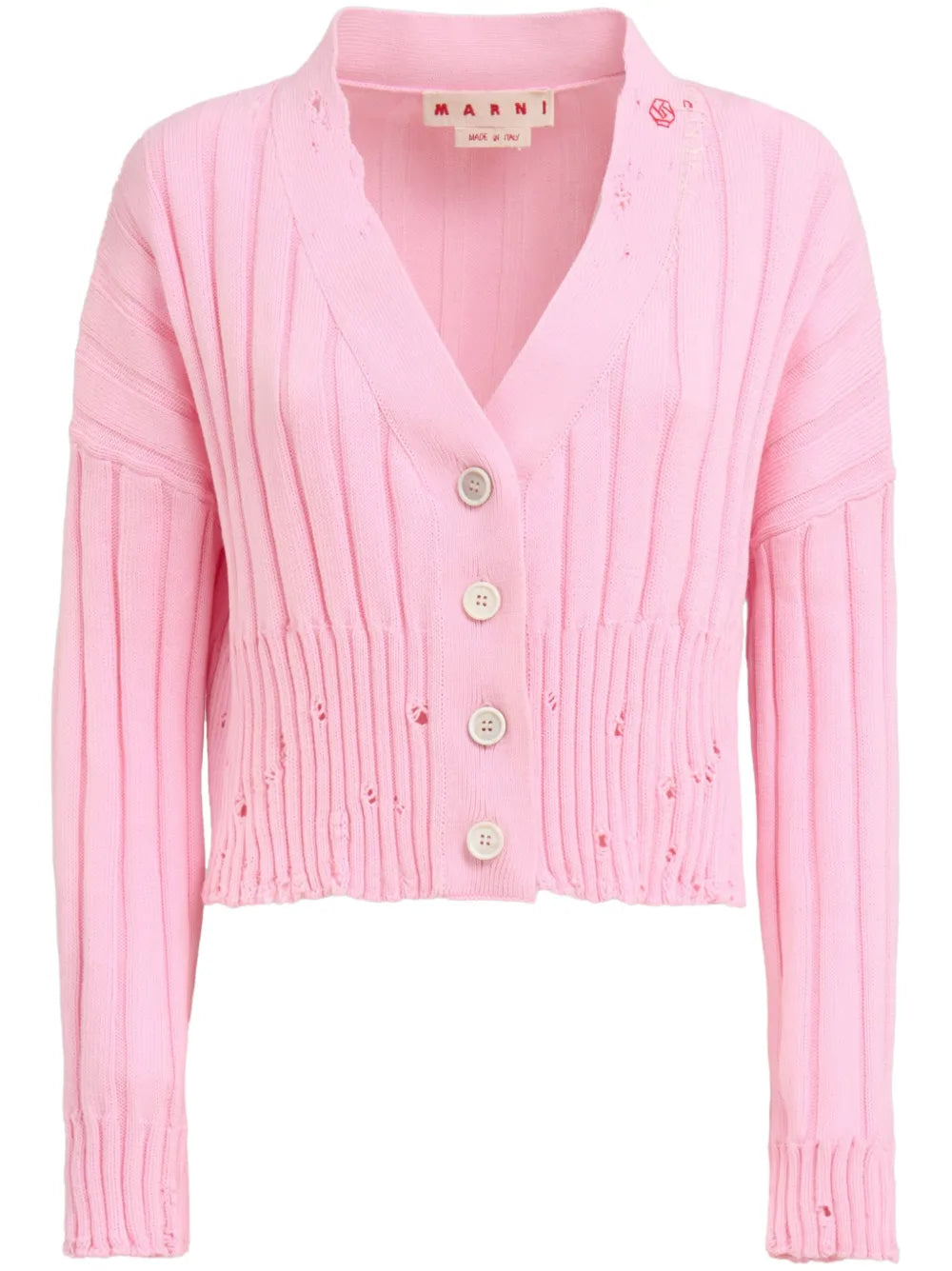 Distressed Cropped Cotton Cardigan