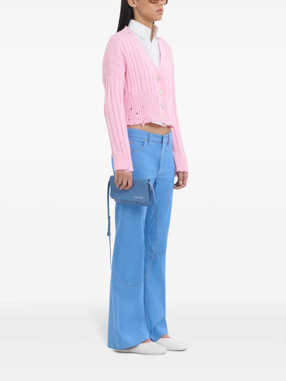 Distressed Cropped Cotton Cardigan