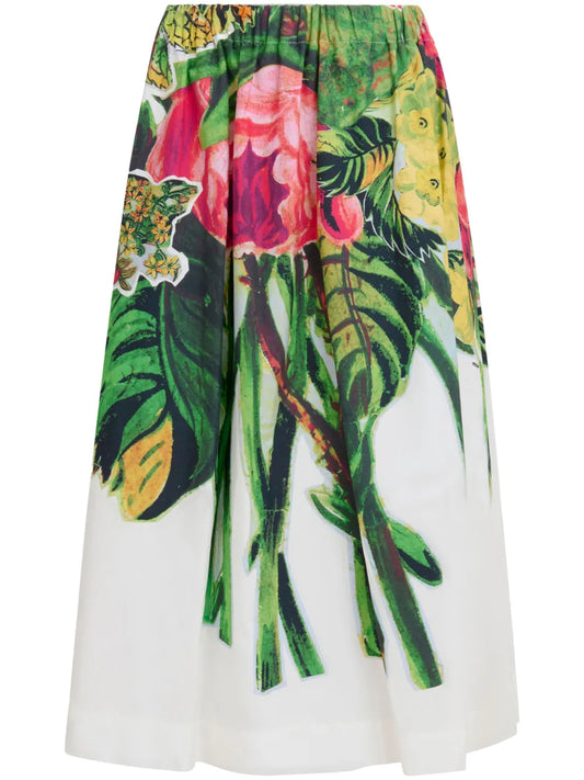 Floral-Print Cotton Midi Skirt