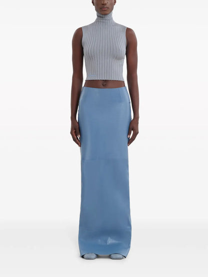 Rear-Slit Leather Maxi Skirt