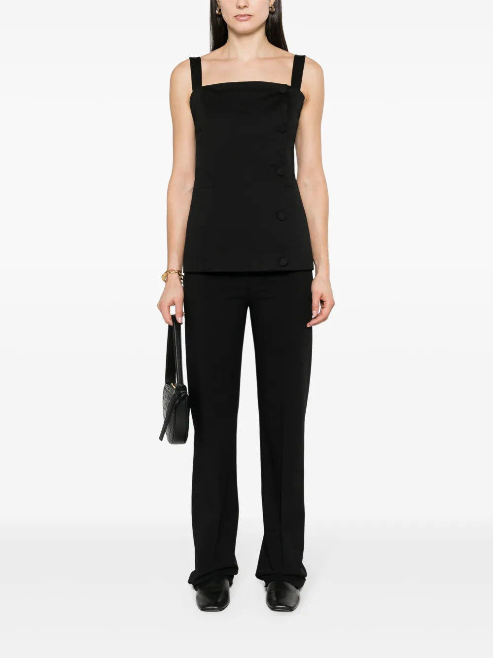 Square-Neck Buttoned Blouse