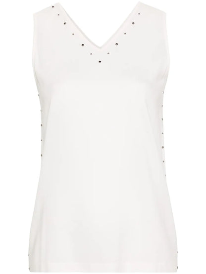 Studed V-Neck Crepe Blouse