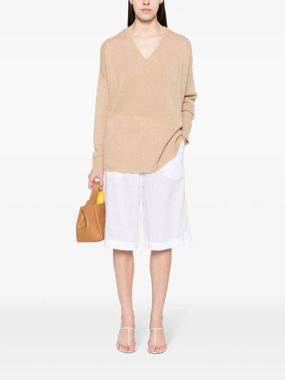 Elasticated-Waistband Linen Shorts