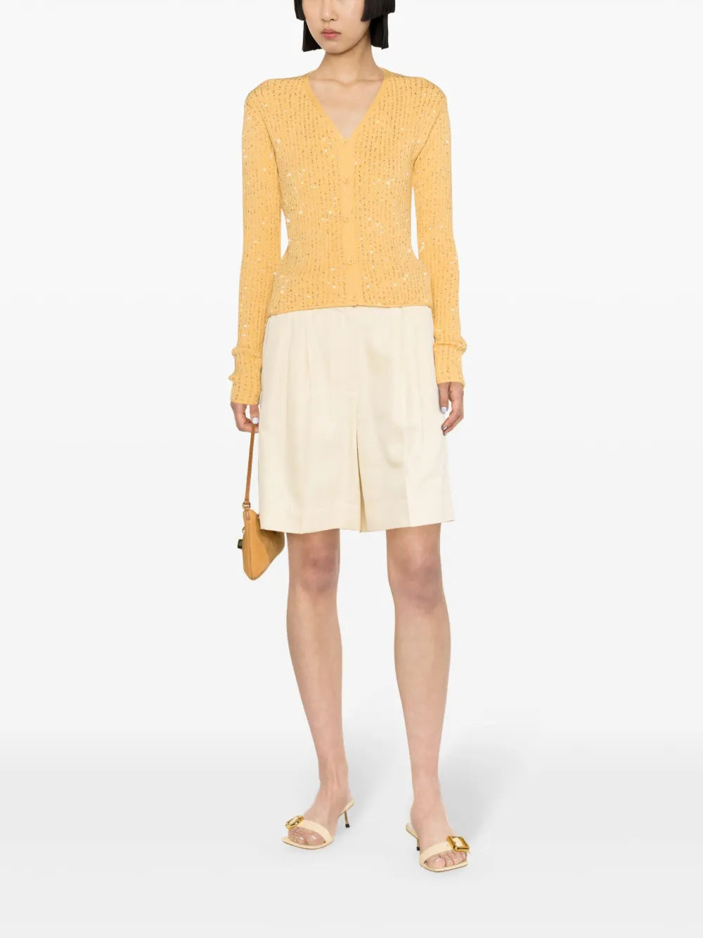 Sequin-Embellished Ribbed Cardigan