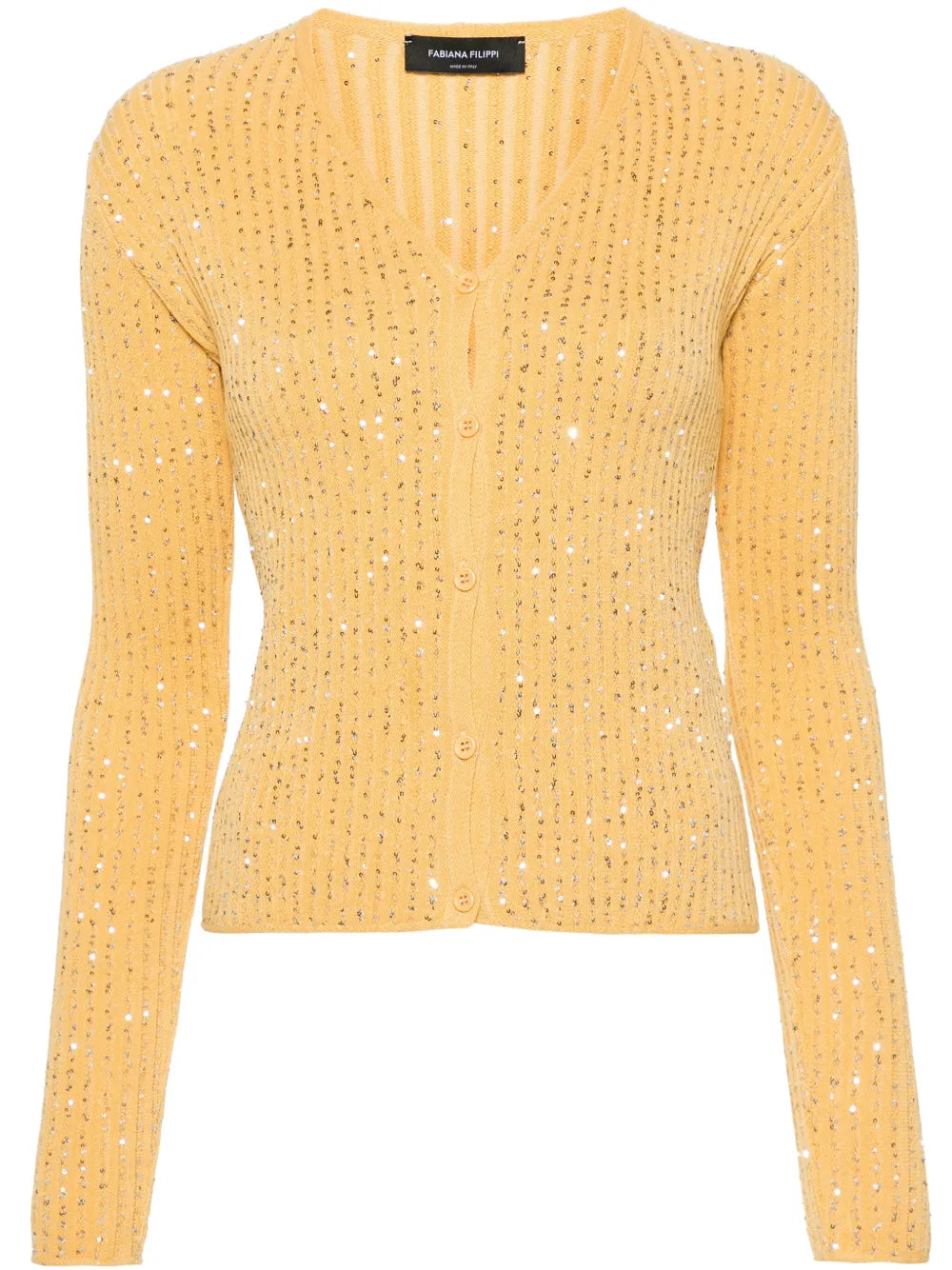 Sequin-Embellished Ribbed Cardigan