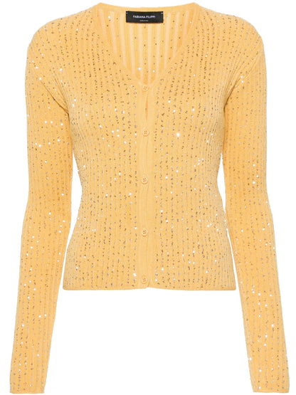 Sequin-Embellished Ribbed Cardigan