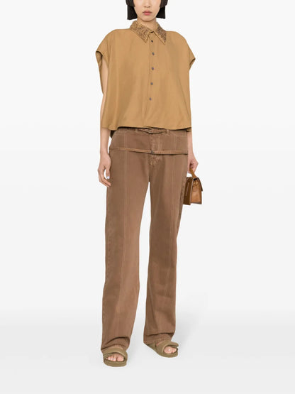 Beaded Cap-Sleeve Shirt