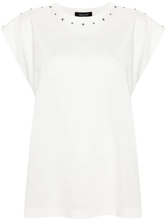 Studed Cap-Sleeve Cotton Top