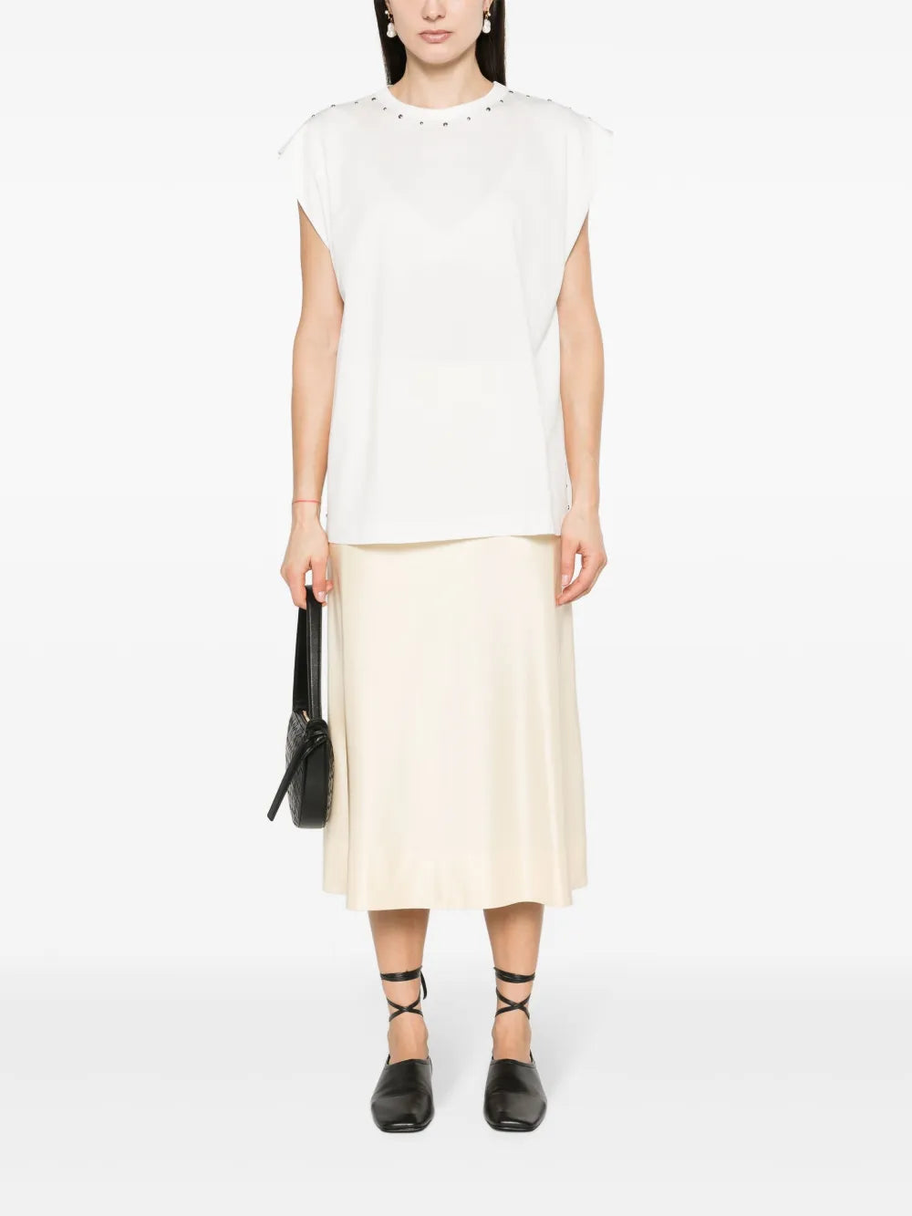 Studed Cap-Sleeve Cotton Top