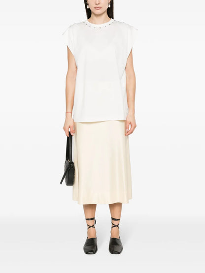 Studed Cap-Sleeve Cotton Top