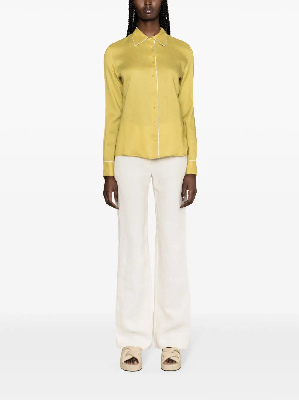 Piped-Trim Linen Shirt