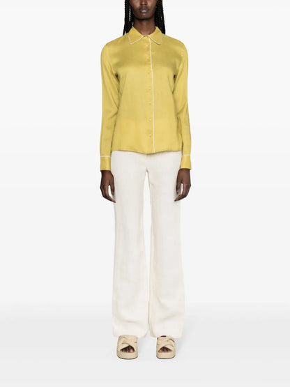 Piped-Trim Linen Shirt