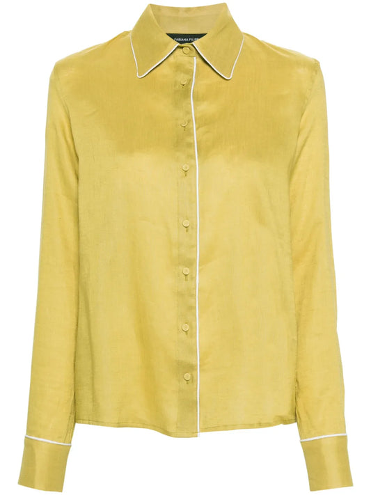 Piped-Trim Linen Shirt