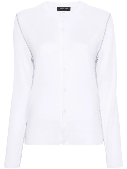 Exposed-Seam Fine Wool Cardigan