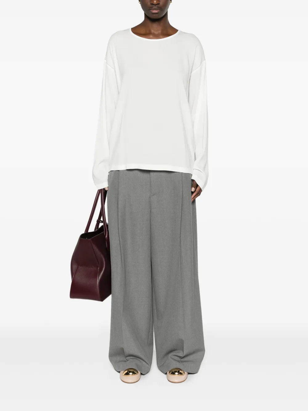 Beaded-Trim Crepe Blouse