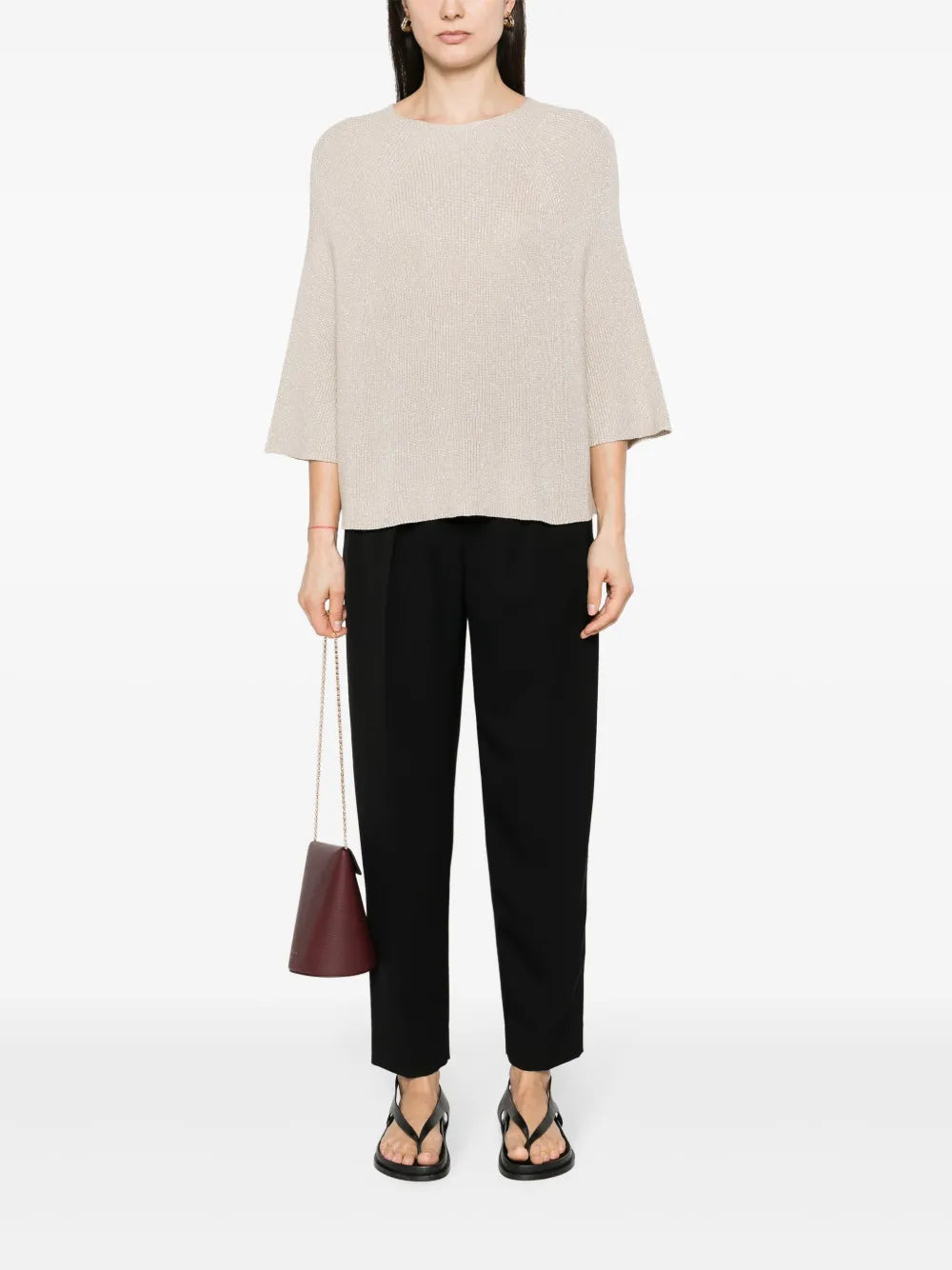 Metallic-Threading Batwing-Sleeves Jumper