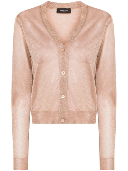 Metallic-Threading Semi-Sheer Cardigan