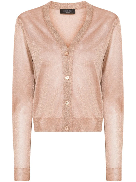 Metallic-Threading Semi-Sheer Cardigan