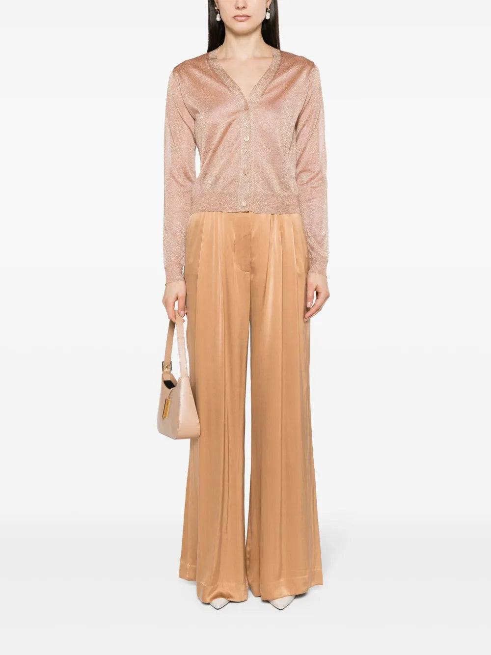 Metallic-Threading Semi-Sheer Cardigan