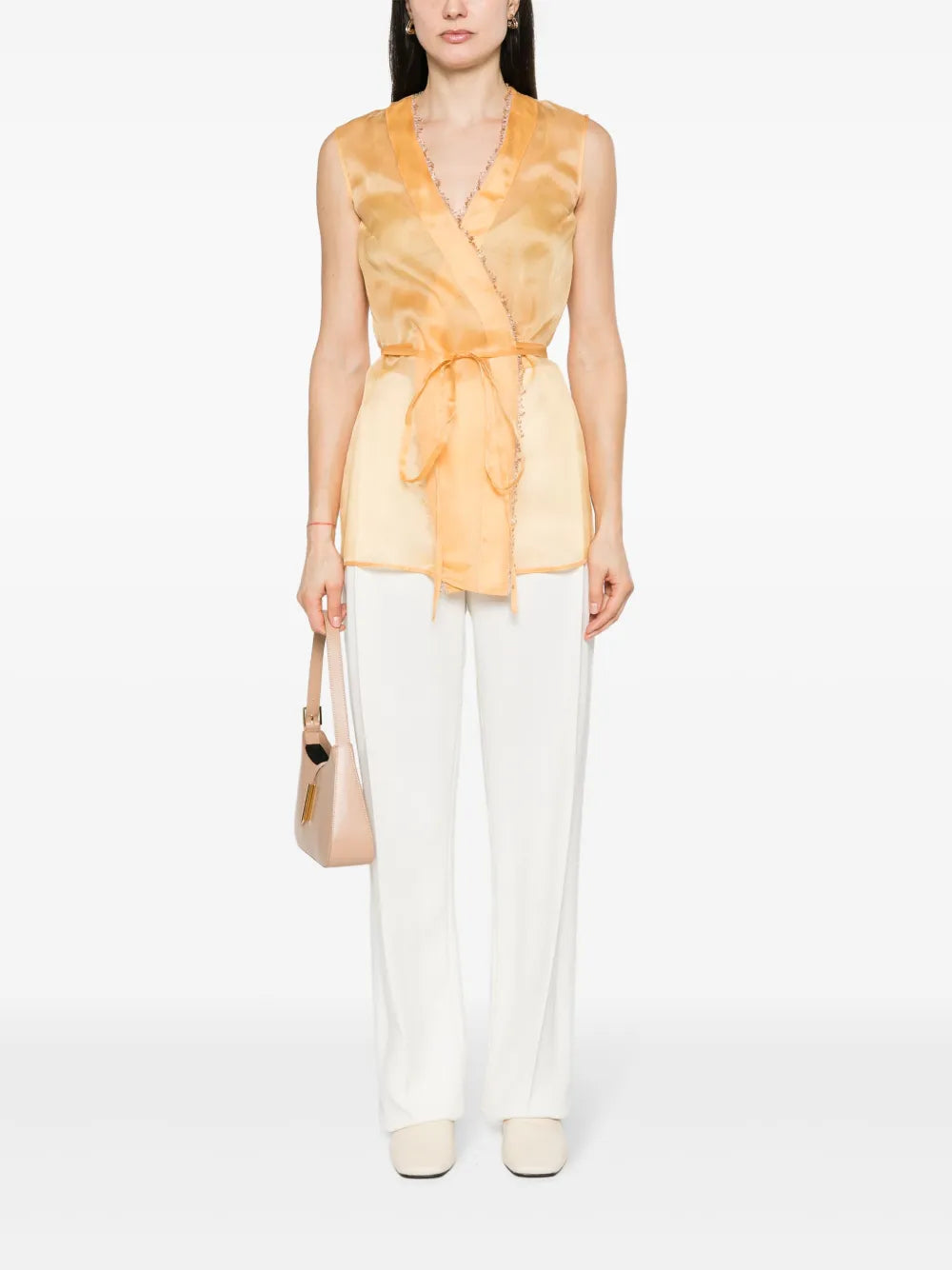 Beaded-Trim Silk Gilet