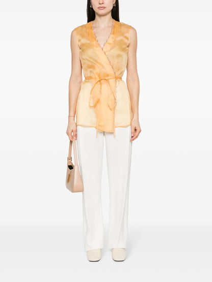 Beaded-Trim Silk Gilet