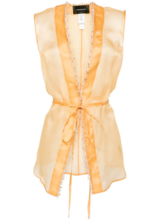 Beaded-Trim Silk Gilet