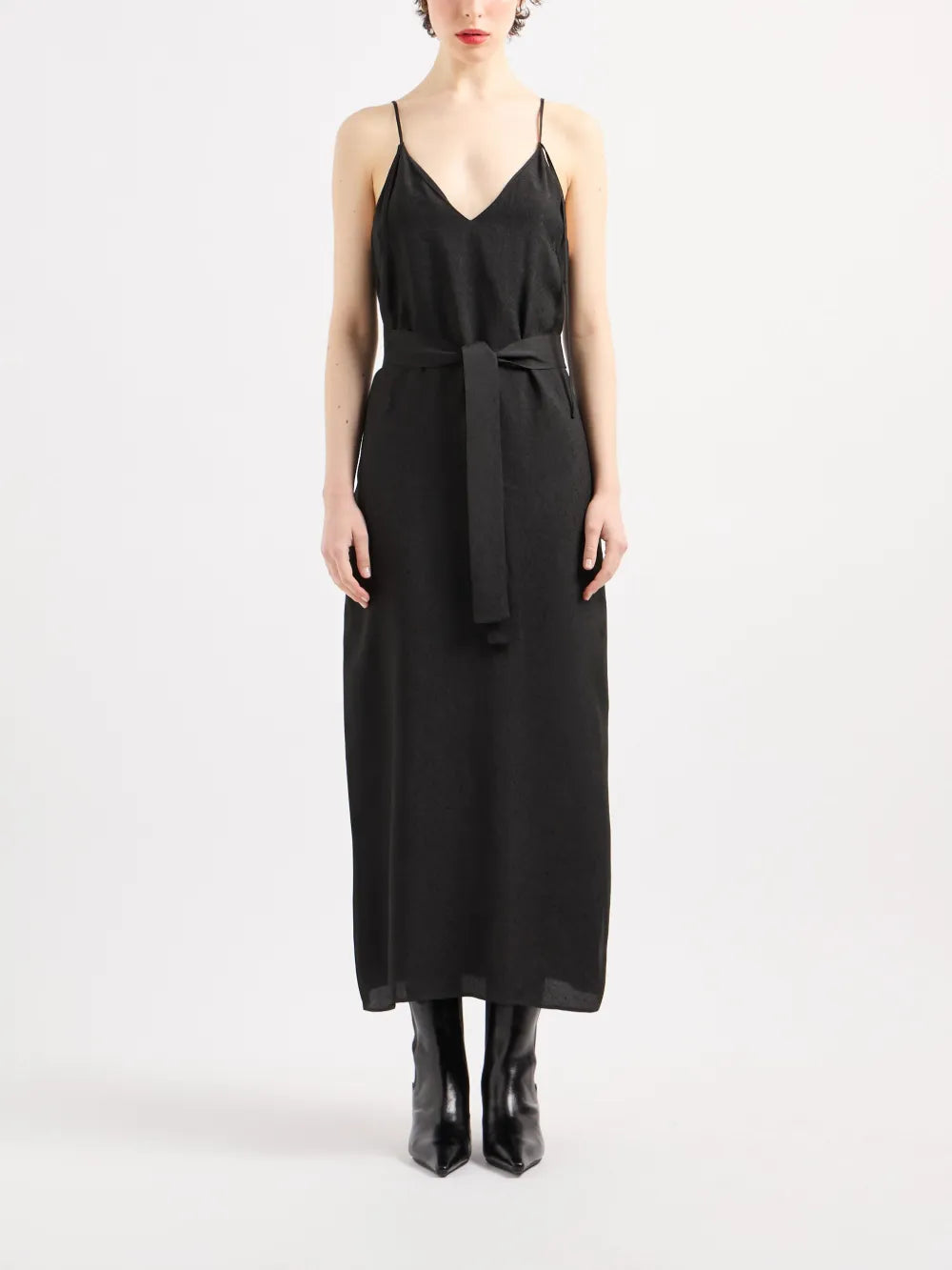 Belted Patterned-Jacquard Maxi Dress