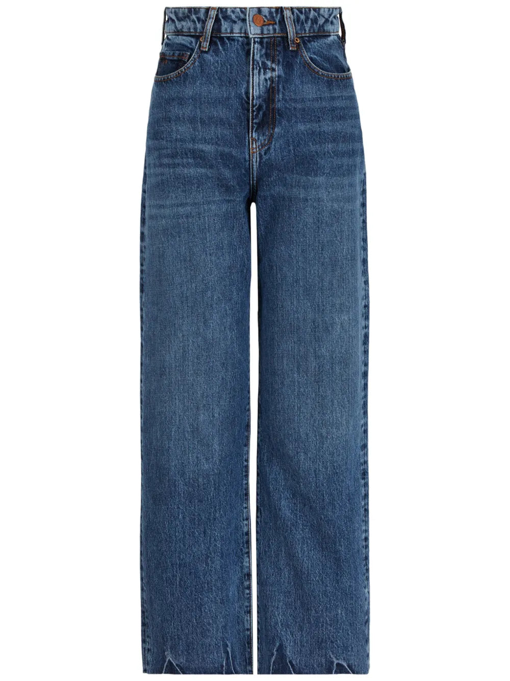 Logo-Appliqué Whiskering-Effect Straight-Leg Jeans