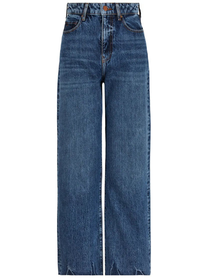 Logo-Appliqué Whiskering-Effect Straight-Leg Jeans