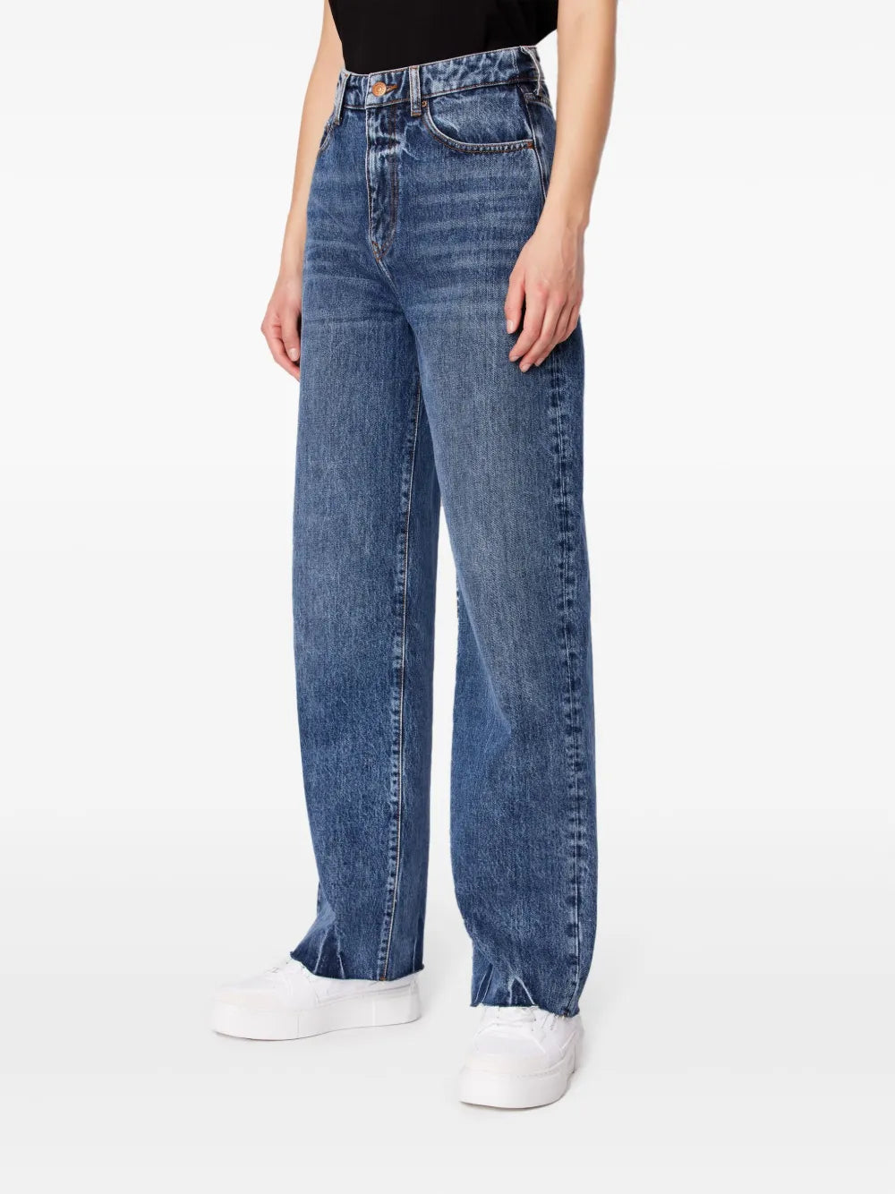 Logo-Appliqué Whiskering-Effect Straight-Leg Jeans