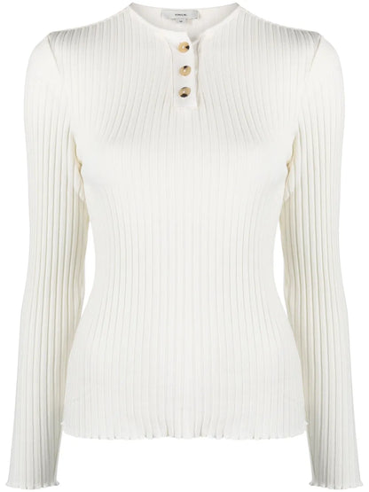 Henley-Neck Ribbed Jumper