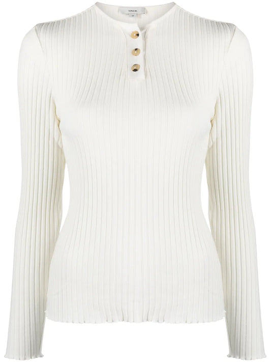 Henley-Neck Ribbed Jumper