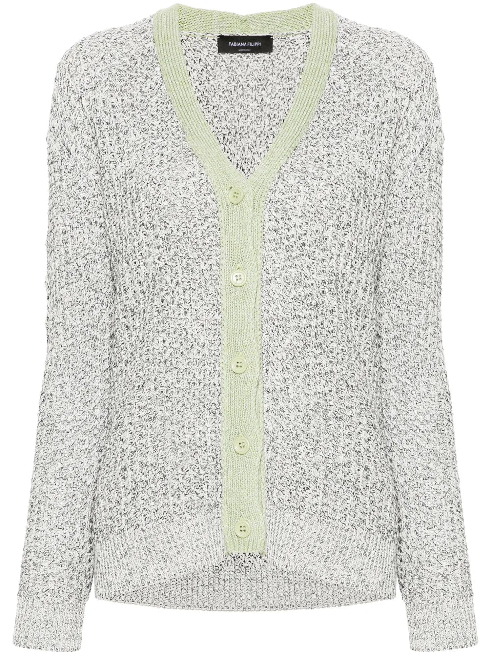 Contrasting-Trim Open-Knit Cardigan