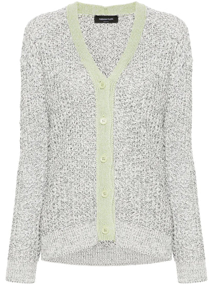 Contrasting-Trim Open-Knit Cardigan