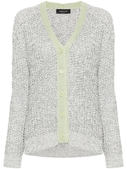 Contrasting-Trim Open-Knit Cardigan
