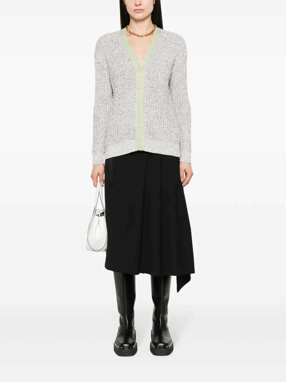 Contrasting-Trim Open-Knit Cardigan