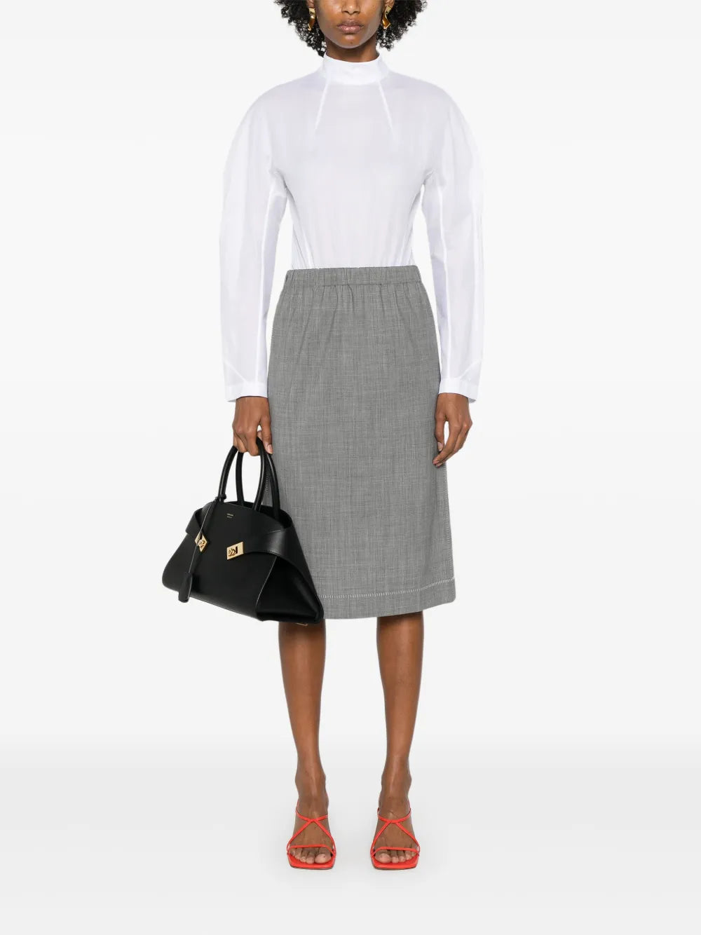Decorative-Stitching Chambray Skirt