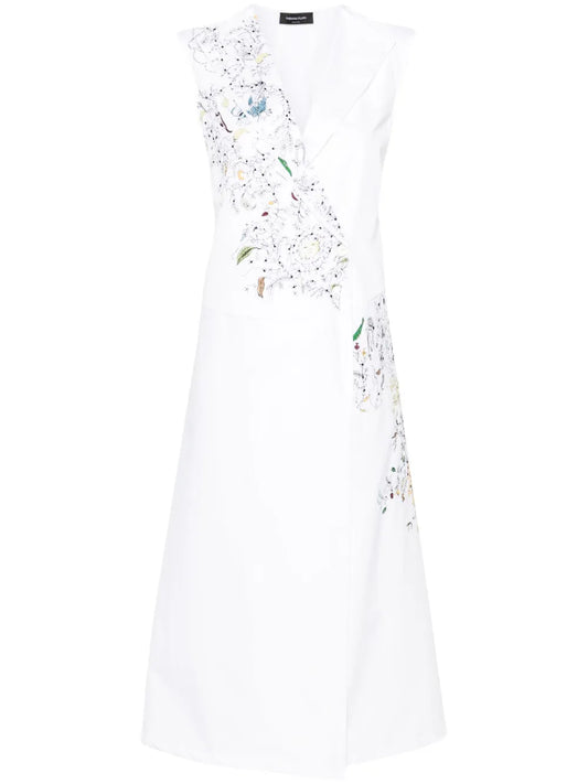 Embroidered Cotton Wrap Dress