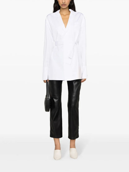 Wrap-Design Cotton Shirt Jacket