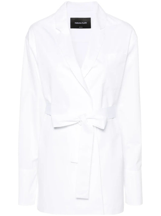 Wrap-Design Cotton Shirt Jacket