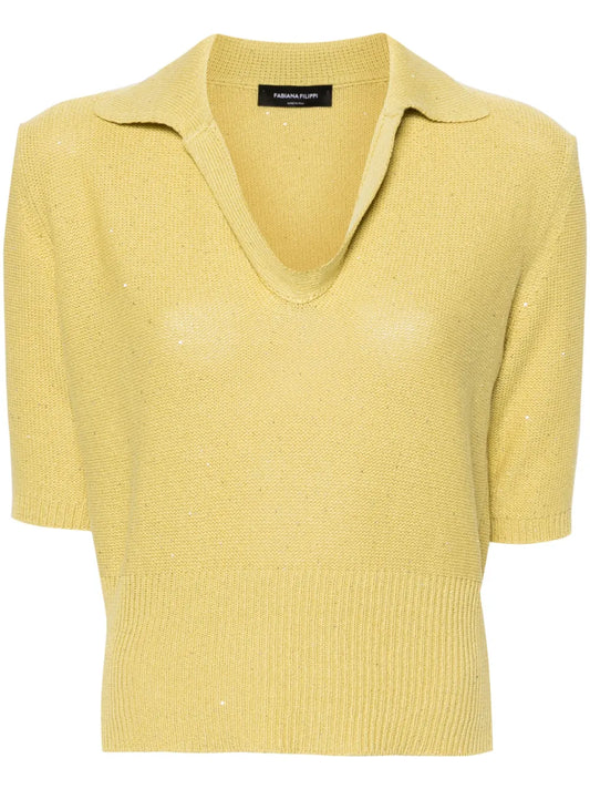 Sequin-Embellished Polo Jumper